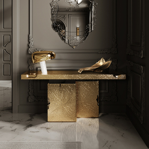 Fabricant chinois de Foshan, table console Empire <span class=keywords><strong>III</strong></span> de marque italienne, style moderne minimaliste de luxe, meubles de maison pour entrée de villa, plateau en marbre - Product Image 2