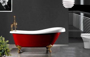 Piscine autoportante en acrylique rouge, 1 pièce, <span class=keywords><strong>baignoire</strong></span> à pieds, avec <span class=keywords><strong>douche</strong></span> et <span class=keywords><strong>prix</strong></span> de pieds - Product Image 3