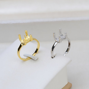 Anillo de Plata S925 con Cuatro Garras, Anillo Abierto para Mujer, Anillo de Dedo con Perla de 7-7.5 mm, Accesorios de Joyería DIY, Semiterminado 1886 - Product Image 1