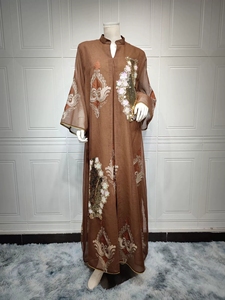 Abito da Sera <span class=keywords><strong>Lungo</strong></span> Abaya di Lusso Modesto 2025 per <span class=keywords><strong>Donna</strong></span> con Ricamo di Perline Dubai Islamico per Speciali Occasioni Musulmane Tradizionali - Product Image 4