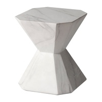 Tabouret de jardin MGO, table d'appoint en finition marbre blanc imitation, meubles durables et écologiques pour l'extérieur et l'intérieur