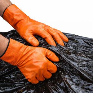 High Visibility Full <b>PVC</b>-Coated Polyester <b>Gloves</b> Waterproof Oil Resistant Abrasion-Resistant Elastic Wrist Textured Grip Safety - Product Image 3