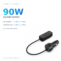 Chargeur de voiture USB C 90W à 6 ports, adaptateur de charge rapide avec 4 ports USB-C et 2 ports USB-A pour voitures et camions 12V 24V