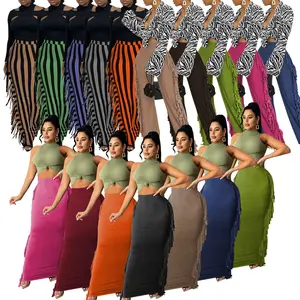 Women Fringe Bodycon Skirt High Waist Solid Color Side Tassels Long Skirt Casual Slim Fit Ruffle Pencil Maxi Skirt
