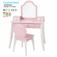 Ensemble de coiffeuse et chaise pour enfants avec miroir |   Table de toilette Montessori en bois rose |   CPC CE Vente en gros |   Ensemble de toilette