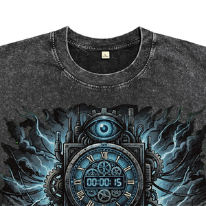New Wholesale Men's High Quality Acid Wash Fabric Breathable T Shirts Custom <b>Clock</b> Style Print O-Neck Short Sleeve Streetwear - Product Image 3