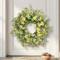 Couronne de printemps artificielle avec marguerites et feuilles d'eucalyptus, mini-couronne de marguerites, accessoires de photographie extérieurs pour Pâques, décoration florale en plastique pour mariage