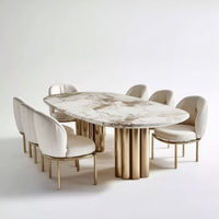 Table et chaises de salle à manger en rotin naturel OE HOME, style moderne et luxueux, plateau en marbre, 6/8 places, en pierre frittée