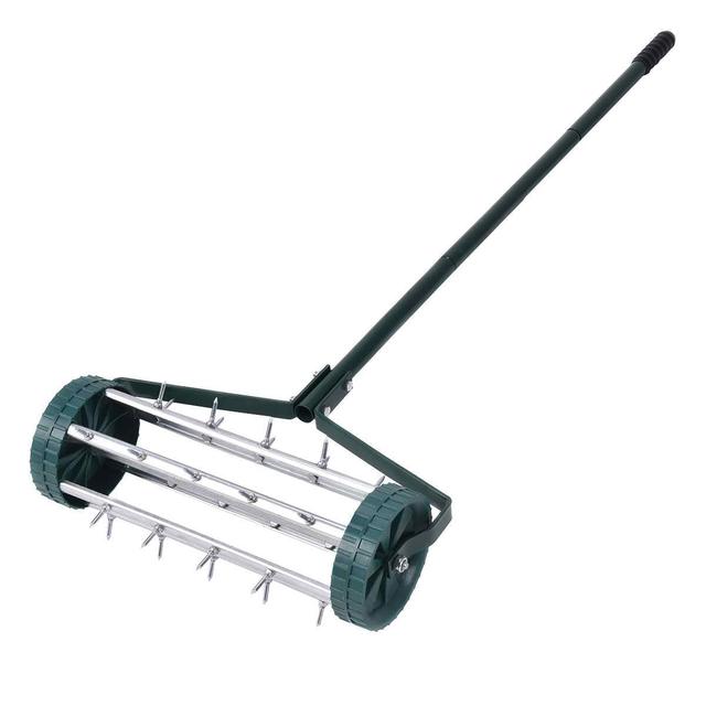 Heavy Duty 18-Inch Rotary Push Tine Manual Lawn Aerator with 41-Inch Handle Garden Yard Soil Aeration Tool