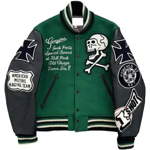 High Quality Football Varsity Jacket Men Chenille Embroidery Leather Sleeves Custom Baseball Bomber Letterman Varsity Jacket