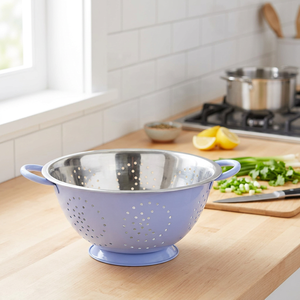 Blue Stainless Steel <b>Colander</b> With <b>Plastic</b> Handles Durable Strainer For Kitchen Use - Product Image 5
