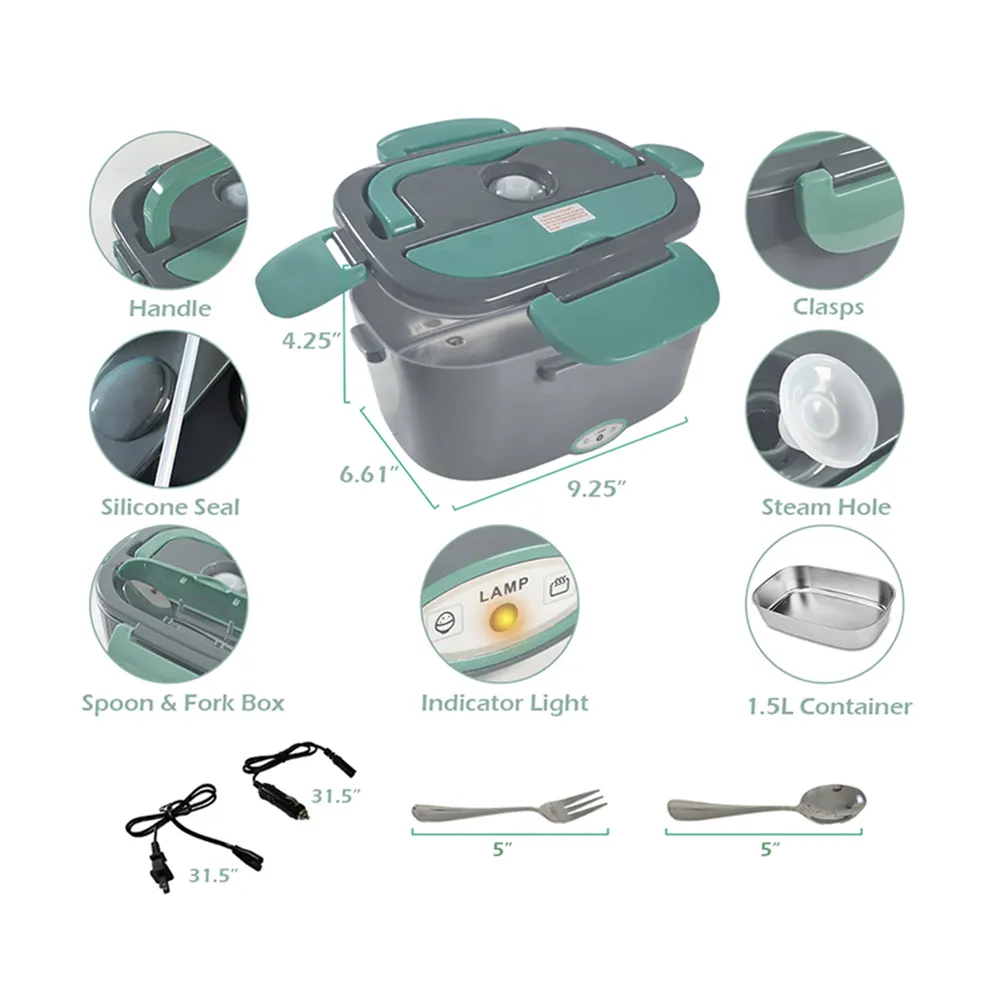 Portable Electric food Heating Warmer Lunch Box 1.5L multifunctional hot in southeast Asia countries with fork spoon