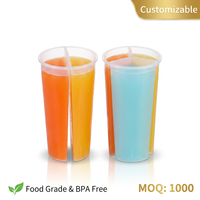 Vasos Desechables de Plástico con Forma de Corazón de 24oz, Vasos Dobles para Té Boba con 2 Compartimentos para Parejas, con Tapas y Tapones en Forma de Corazón, Venta al Por Mayor