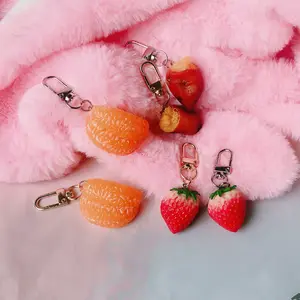 Groothandel Creatieve Gepersonaliseerde Sleutelhanger Leuke Aardbei Oranje Hanger Sieraden Accessoires Fruit Sleutelhanger