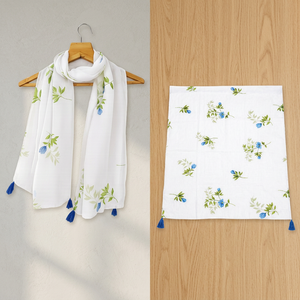 Floral Screen Digital Print Poly Linen Scarf Lightweight Tassel <b>Shawl</b> Soft <b>Wrap</b> for Women - Product Image 3