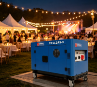 Générateur diesel silencieux triphasé YuChai YC11GFS-3 11 kW, puissance équivalente monophasée 400 V 230 V, groupe électrogène portable V-Twin 12 kW max.