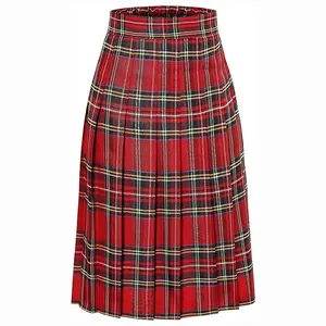 Wholesale Custom Women's Girls A-Line Long Pleated High Waist Fashion Skirt School Uniform