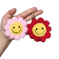 Gantungan Kunci Bunga Smiley Rajutan Tangan, Aksesoris Tas, Hadiah, Suvenir, Dekorasi