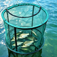 Panier de pêche pliable en nylon robuste avec filet flottant, grand panier de capture de poisson vert pliable, maille de 10 mm