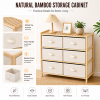 Meuble de rangement autoportant en bambou pour salon, armoire de couloir, commode à 6 tiroirs en tissu, tour de rangement pour chambre à coucher