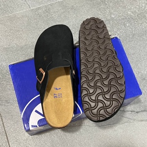 Birkenstocks – Sandales plates d'extérieur en cuir véritable et daim antidérapantes pour femme, mules sabots avec semelle intérieure en liège de qualité - Product Image 2