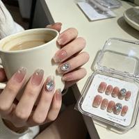 Ongles press-on en acrylique orange français avec colle pour usage quotidien - Idéal pour les trajets quotidiens