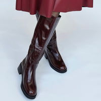 Bottes hautes plissées rétro françaises pour femmes, en cuir véritable, avec doublure en fourrure, coupe ajustée, style décontracté