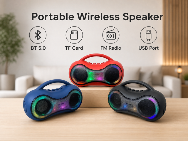 Boombox Style BT 5.3 Speaker 8W RGB Lights TF USB FM Portable Audio with Carry Handle Outdoor OEM ODM