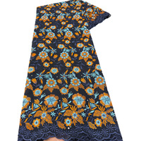 Tissu en polyester entièrement brodé de fleurs avec strass, robe ethnique ghanéenne, dentelle brodée, modèle LY7624