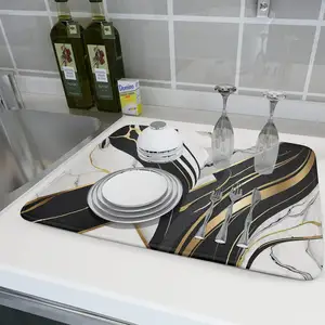 Dish Rack Mat Marble Absorbent Pads Fast Dry Drying Mat For Dishes Reversible Machine Dish Drying Mats For Kitchen Counter