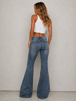 Jean droit pour femme à couture unique, vintage, délavé à l'acide, coupe évasée, en denim, taille mi-haute, respirant, style urbain