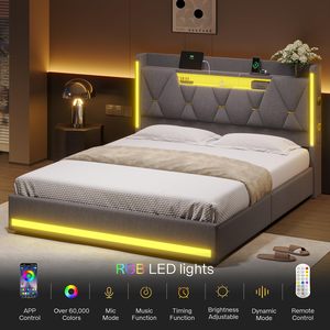 Giường Nữ Hoàng khung với 4 ngăn kéo, nền tảng GIƯỜNG KHUNG Nữ Hoàng kích thước với lưu trữ đầu giường & đèn LED - Product Image 6