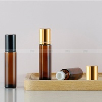 Flacon roll-on en verre ambré de 10 ml pour huiles essentielles et parfums, avec bouchon en aluminium anodisé