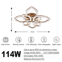 Zèle Éclairage Télécommande Led Lustre Lumières Salon Fleur Forme Acrylique Plafonnier