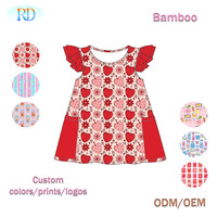 Robe trapèze en bambou à manches volantées pour filles Ruidian avec poches latérales contrastées, imprimé intégral de dessins animés mignons personnalisés, robe pour enfants