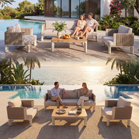 Löwen-Design Seilgeflecht Outdoor-Sofa-Set Modernes Terrassen-Sitzgruppen-Set mit Sofa, Sesseln & Couchtisch