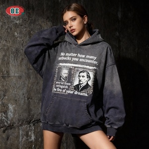 Người Đàn Ông Của Nhà Sản Xuất Quần Áo <span class=keywords><strong>Grey</strong></span> Heavyweight 480G Mặt Trời Faded Cổ Điển Áo Đau Khổ Baggy Đồ Họa Rửa Hoodies Chất Lượng Cao - Product Image 1