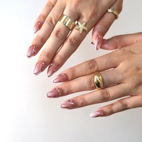 Ongles à presser de luxe en acrylique forme cercueil, contour métallique or rose, accents en strass, estampage or personnalisable