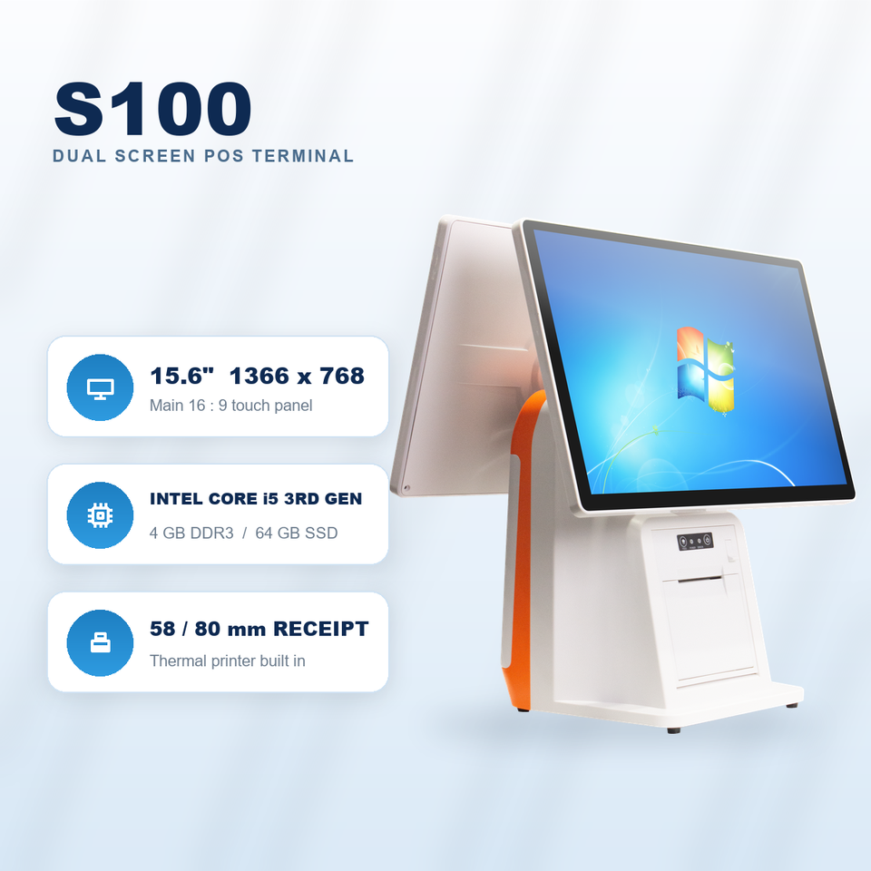 Post Cash Register Countertop Dual Screen POS System Cash Register Machine 58mm Printer ...