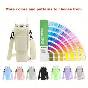 Bouteille d'eau personnalisée de 40 onces, gobelet en néoprène, sac à fermeture éclair avec poche avant, porte-bouteille avec sangle - Product Image 5