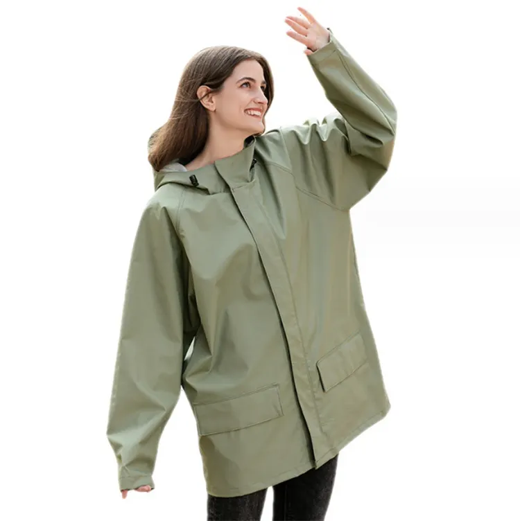 breathable waterproof hooded jacket pvc rain coat woman