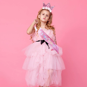 Set Corona e Fascia per Capelli DAMAI con Fiori Glitterati Rosa, Kit Tiara per <span class=keywords><strong>Compleanno</strong></span>, Decorazioni per Feste da Principessa per Bambine - Product Image 2