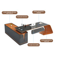 Meja Kantor Eksekutif Mewah Modern Bentuk L Melengkung Abu-abu dan Oranye High Gloss dengan Power Hub