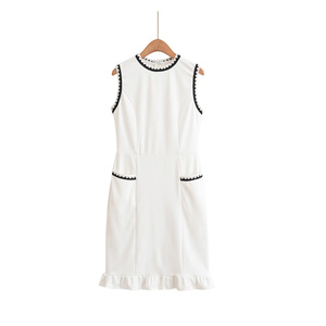 Elegante Vestido Lápiz Blanco con Dobladillo Recto y Ribete en Contraste, Mini Vestido Ajustado sin Tirantes, Transpirable, para Oficina, Verano - Product Image 6