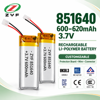 Cellule rechargeable Li-Polymère 851640 600mAh 620mAh 3.7V avec PCM pour instrument de beauté et appareil de soin de la peau, directement de l'usine