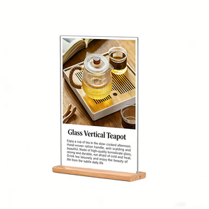 حامل لافتات أكريليك شفاف على شكل حرف T، حامل عرض قائمة طعام للطاولة مع قاعدة خشبية للأعراس - Product Image 4