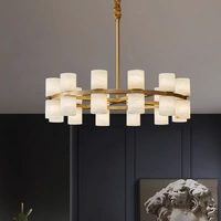 Lustre créatif nordique postmoderne de luxe léger en cuivre et albâtre, lampe à spectre complet pour la protection des yeux, idéal pour salle à manger, salon et salle de conférence