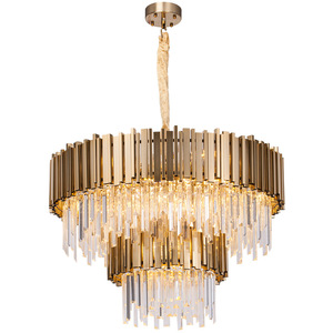 Modern Stainless Steel Gold <b>Crystal</b> <b>Chandelier</b> Pendant <b>Light</b> LED Bulbs Remote Control Adjustable Height Living Room Dining Room - Product Image 4