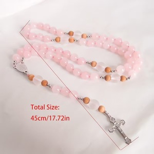 Lot <span class=keywords><strong>de</strong></span> colliers chapelet en quartz rose naturel noués à la main, perles <span class=keywords><strong>de</strong></span> <span class=keywords><strong>prière</strong></span> religieuses, cadeau unisexe pour les détaillants - Product Image 4