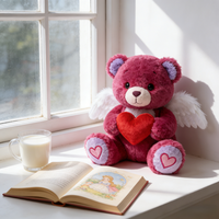Ours en peluche ange romantique avec ailes en plumes, personnalisable avec nom/logo, jouet en peluche pour anniversaire, 100% polyester, unisexe